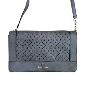 Kate Spade Gray Perforated Leather Crossbody with Gold-Tone Accents